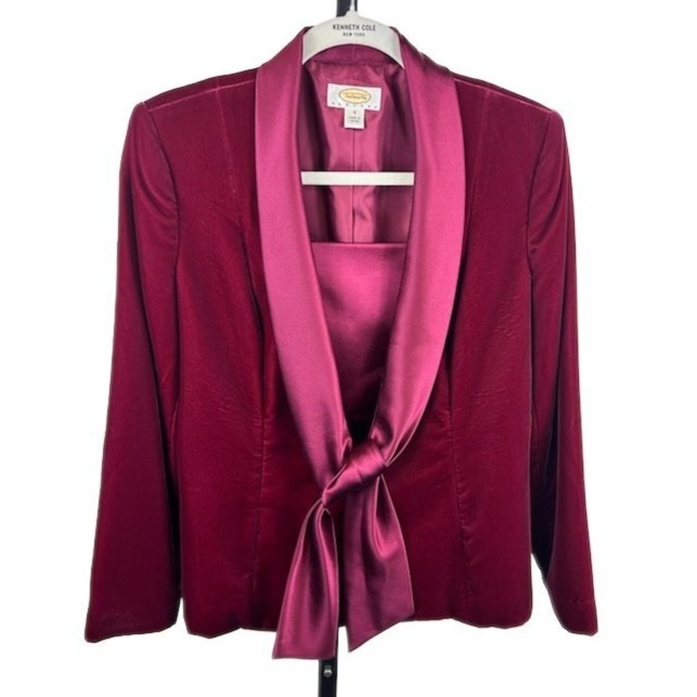 Talbots Velvet Jacket Women's Size 6P Petite Burgundy Satin Tuxedo Collar Cami